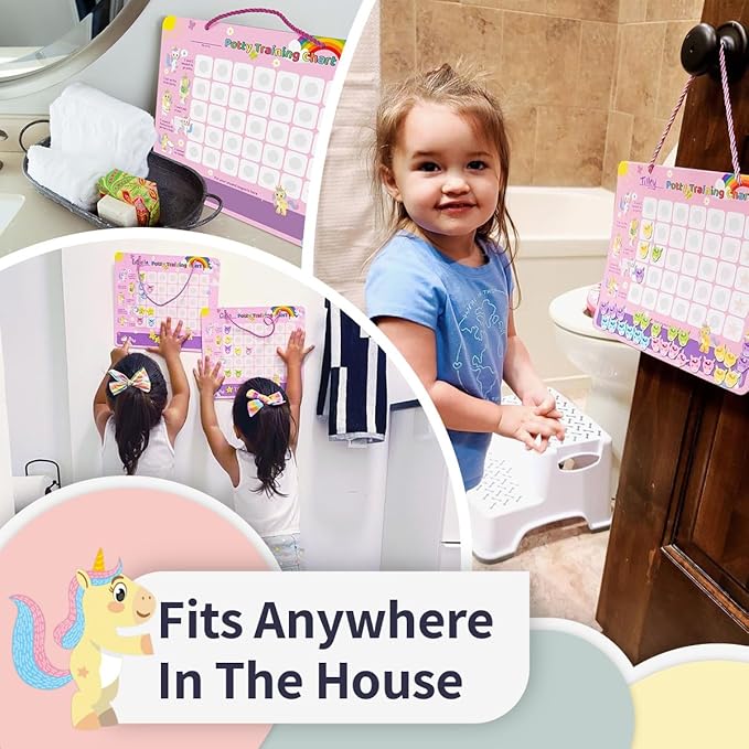 PUTSKA Potty Training Reward Chart for Girls with 35 Reusable Stickers – Potty Chart for Toddlers Girls - Reward Chart for Kids for Toilet Success - Unicorn