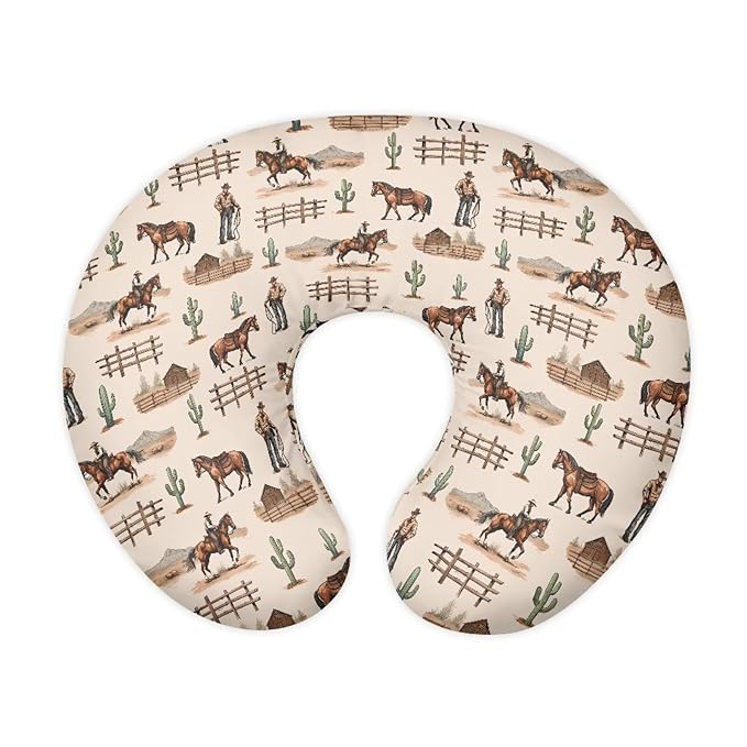 Brown Cow Boys and Cacti Breastfeeding Pillow Slipcover for Baby Horse Prints Newborn U-Shaped Breastfeeding Pillowcase Cushion Cover Stretchy Replaceable Pillow Cover Slipcover