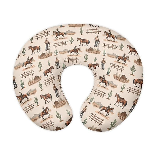 Brown Cow Boys and Cacti Breastfeeding Pillow Slipcover for Baby Horse Prints Newborn U-Shaped Breastfeeding Pillowcase Cushion Cover Stretchy Replaceable Pillow Cover Slipcover