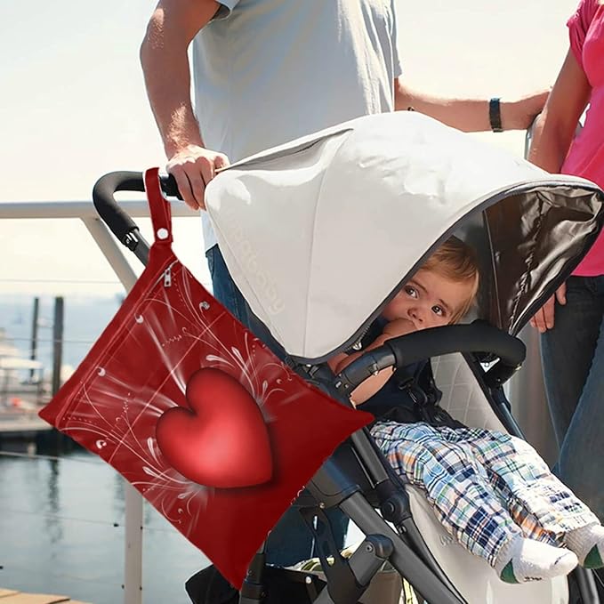 visesunny Love Heart 2Pcs Wet Bag with Zippered Pockets Washable Reusable Roomy Diaper Bag for Travel,Beach,Pool,Daycare,Stroller,Diapers,Dirty Gym Clothes, Wet Swimsuits, Toiletries