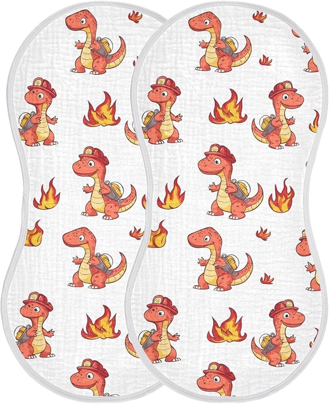 vvfelixl Firefighter Dinosaur Burp Cloths for Baby Boy Girls Baby Washcloths Burp Rags 1 Pack