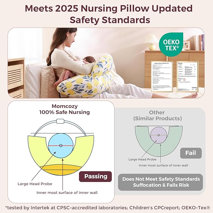 Momcozy Innovative Safety Guard Nursing Pillow for Breastfeeding- Wider Feeding Pillows for More Support for Mom & Baby- Easier Nursing & Hand Free- Fit for All, Removable Cotton Cover