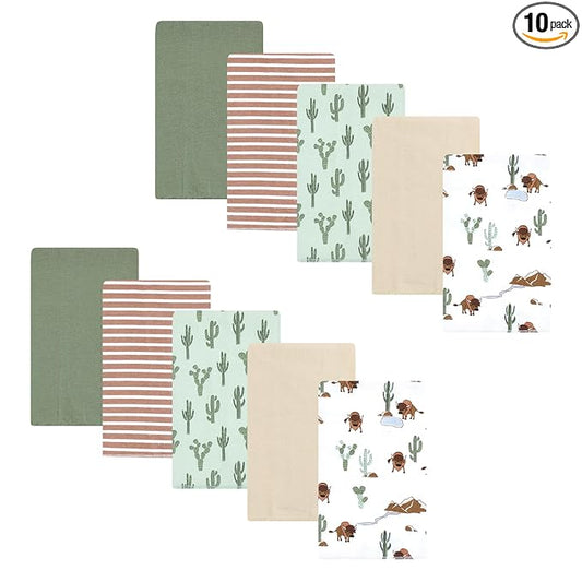 Hudson Baby Unisex Baby Cotton Flannel Burp Cloths 10-Pack, Wilderness, One Size