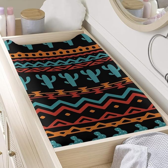 ZDCUSTOM Aztec Cactus Pattern Soft Changing Pad Sheets Comfy Cozy Cradle Sheets Stretchy Changing Pad Covers Changing Table Sheets Infant Newborn Changing Mat Sheet