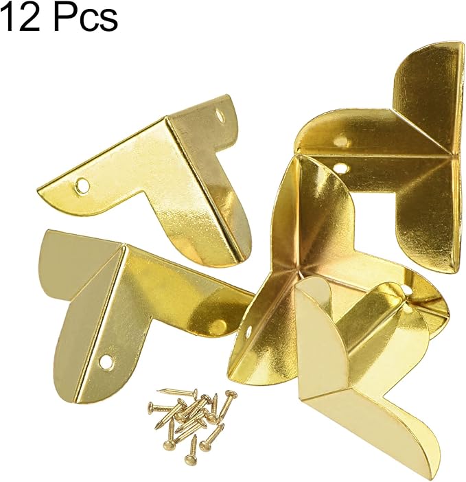 uxcell 23x23x23mm Metal Box Corner Protectors Edge Guard, Gold Tone 12pcs