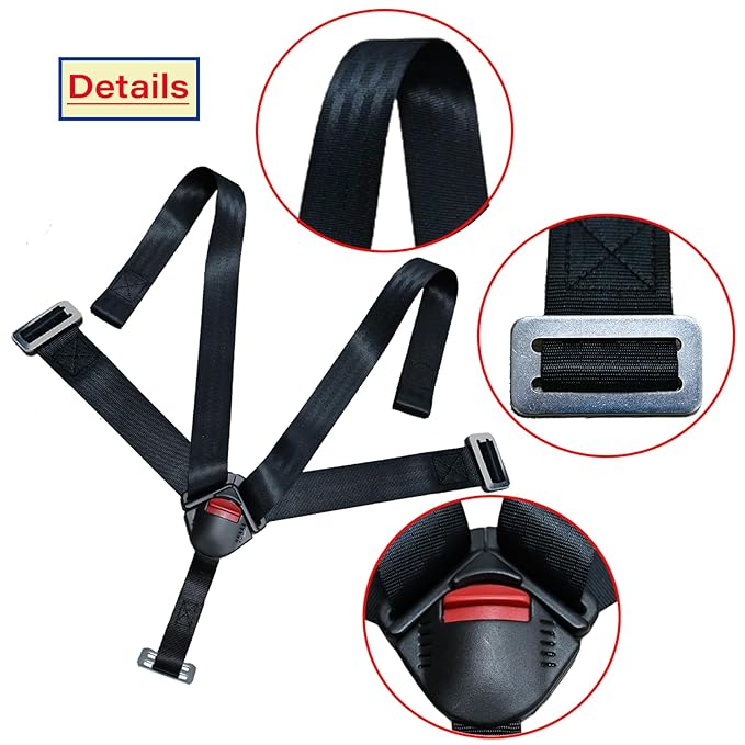 Universal 5 Point Baby Seat Chest Harness with Locking Buckle Adjustable Straps Replacement for Baby Highchair Stroller Pushchair