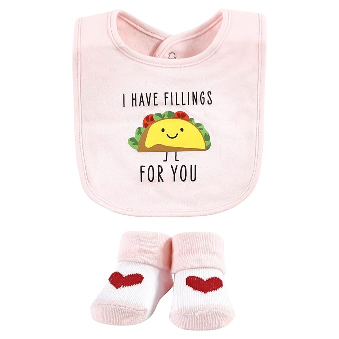 Hudson Baby Unisex Baby Cotton Bib and Sock Set, Girl Pizza Taco, One Size