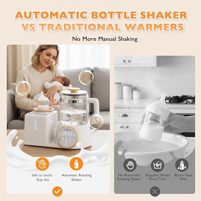 2-in-1 Baby Bottle Warmer & Formula Maker with Electric Kettle, Automatic Rotating Bottle Shaker, Fast Heating Water Warmer with Temperature Control for Formula, Breastmilk & Night Feeding