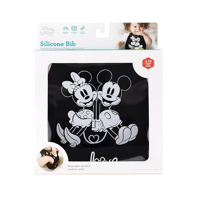 Bumkins Bibs, Silicone Pocket for Babies, Baby Bib for Girl or Boy, for 6-24 Months Up to Toddler, Essential Must Have for Eating, Feeding, Baby Led Weaning Supplies, Mess Saving, Mickey and Minnie