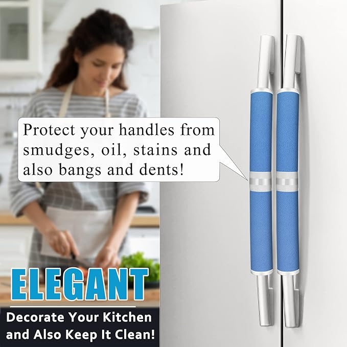 Refrigerator Door Handle Covers, Set of 6, Keep Your Kitchen Appliance Clean from Food Stains, Smudges, Drips, Oil, Washable and Form-Fitting, Protector for Fridge, Ovens, Dishwashers(Blue)