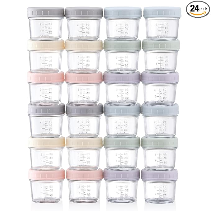 VITEVER 24-Pack Glass Baby Food Storage Containers - 4 oz Baby Food Storage Jars With Lids, Baby Food Maker, Microwave, Dishwasher & Freezer Safe