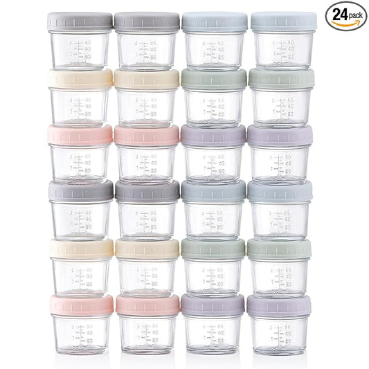 VITEVER 24-Pack Glass Baby Food Storage Containers - 4 oz Baby Food Storage Jars With Lids, Baby Food Maker, Microwave, Dishwasher & Freezer Safe