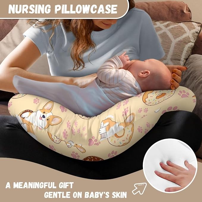 Jeiento Cartoon Corgi Dog Donut Nursing Pillow Cover Puppy Pattern U-Shaped Breastfeeding Pillow Covers Soft Comfortable Slipcovers for Newborn,Baby Boys Girls
