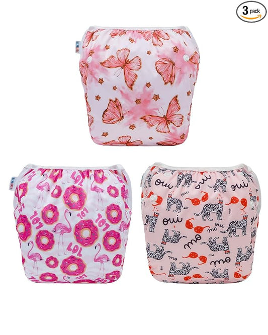 ALVABABY Large Cloth Swim Diaper 3pcs Baby/Toddler/Infant Snap Reusable Adjustable Swimming Diaper Baby Boy and Girl 3ZSWY62A