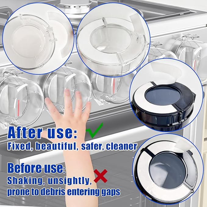 5 Pairs Transparent Tape for Stove Knob Safety Covers, No Wobbling, Strong Acrylic Adhesive, Heat-resistant, Remove Without Leaving Any Trace for Child Proof Stove Knob Covers - Universal Fit