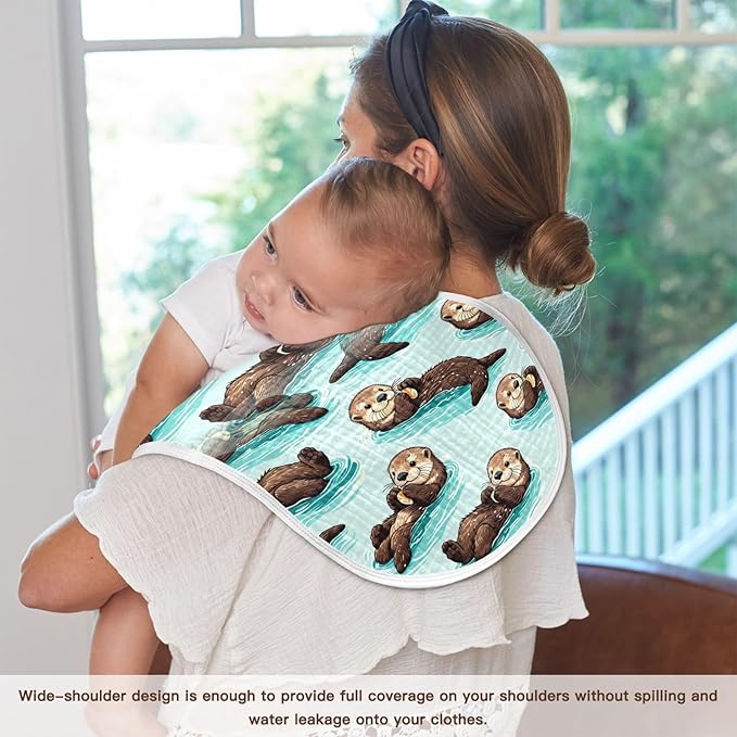 Muslin Burp Cloth for Baby 4PCS Cute Sea Otters Super Absorbent Burping Cloths, Bibs for Newborn Boys Girls