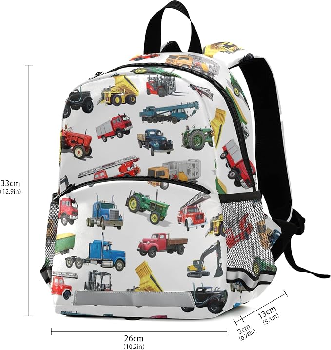 Fire Truck Tractor Truck Construction Car Kid's Toddler Backpack for Boys Girls Preschool Nursery with Safety Leash (031119) Over 3 years old