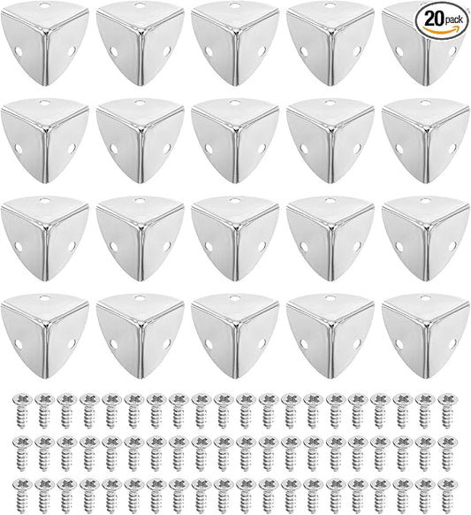 uxcell 20 Pcs Metal Corner Protectors, 23mm Box Edge Guard Protector, with Mounting Screws for Furniture Cabinet Speaker Protection Home Decorative, Silver