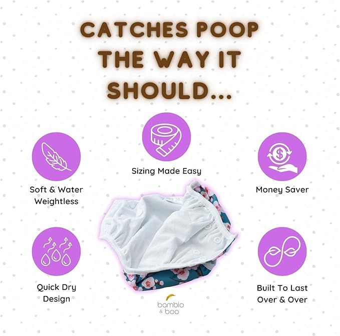 Bambio & Boo - Reusable Swim Diapers, Full Size Pack (S & L), 0-40 Months, Newborn-40lbs, Leak-Proof, Adjustable, Quick Drying for Babies & Toddlers. Ideal for Swimming Lessons (Bananas)