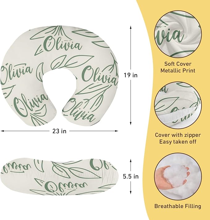 Customizable Flowers Baby Nursing Pillow Cover - Add Your Baby's Name, Ultra-Soft Stretch Fabric, Fits Standard Nursing Pillows, Ideal for Baby Showers Style 20