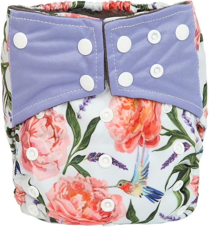 AIll in One Night AIO Cloth Diaper Nappy Sewn in Insert Reusable Washable Girls (Hummingbirds Foliage)