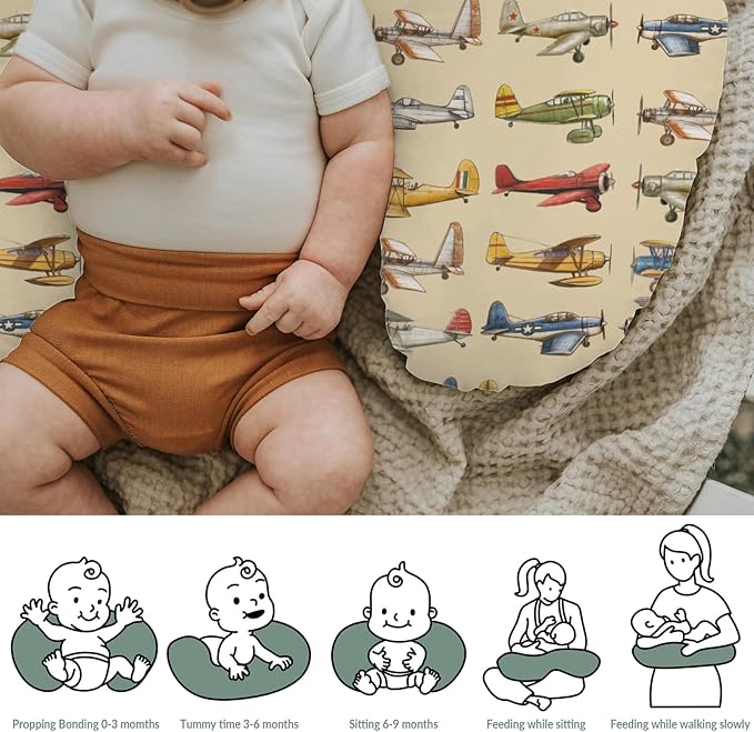Airplanes Vintage Models Aircraft Nursing Pillow Covers for Boy Girl Antiqued Planes Nursing Pillow Slipcovers for Breastfeeding Pillows Retro Planes Soft Stretchy Removable Covers for Newborn Infant