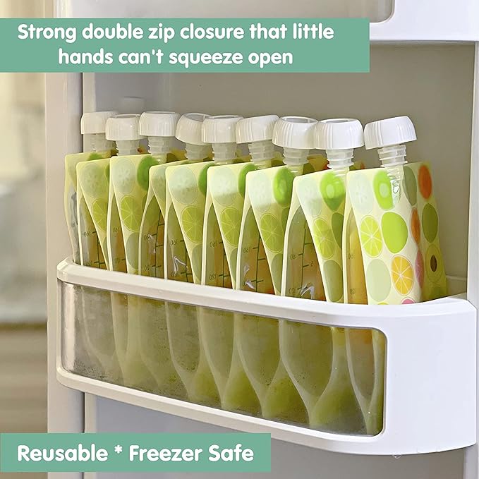 Sage Spoonfuls Reusable Baby Food Pouches - 6 Pack, Baby Food Storage, Pouches Toddler, Refillable Squeeze Pouch for Kids (Fruit Dot), Dishwasher and Freezer Safe, BPA Free