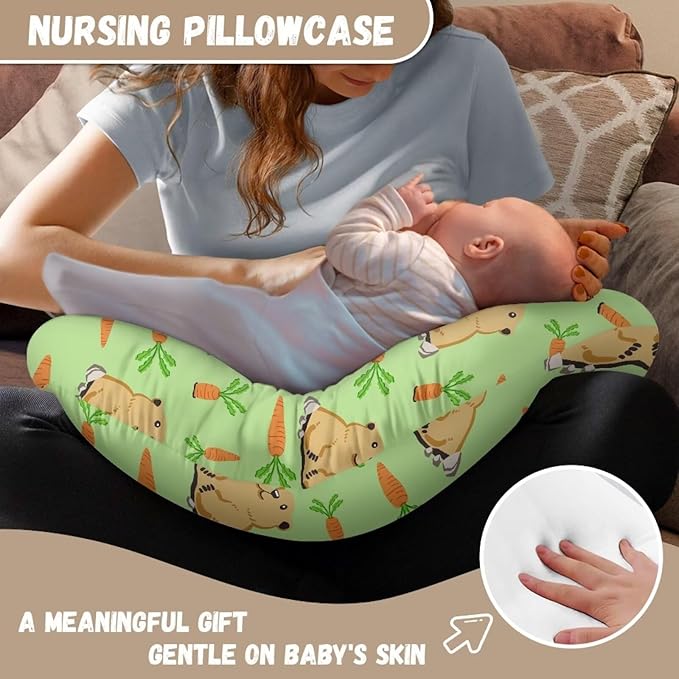 Cute Bear and Carrot Breastfeeding Pillow Slipcover for Baby Soft and Stretchy Safely Breastfeeding Pillow Cover Easy to Use and Dustptoof