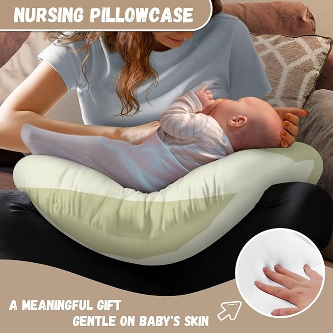 Light Green Stripes Nursing Pillow Covers for Bebe Girls and Boys Breathable Nursing Pillow Slipcover Baby Pillow Cover Feeding Position Support,Kitten Puppy(Cover Only)