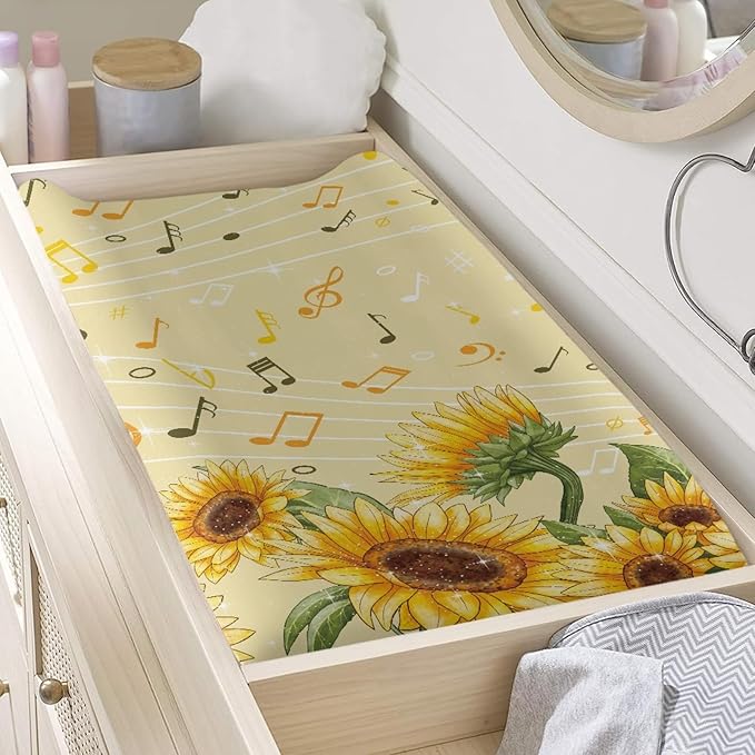 Premium Changing Pad Cover - Sunflower Music Soft Stylish Stretchy Changing Pad Cover