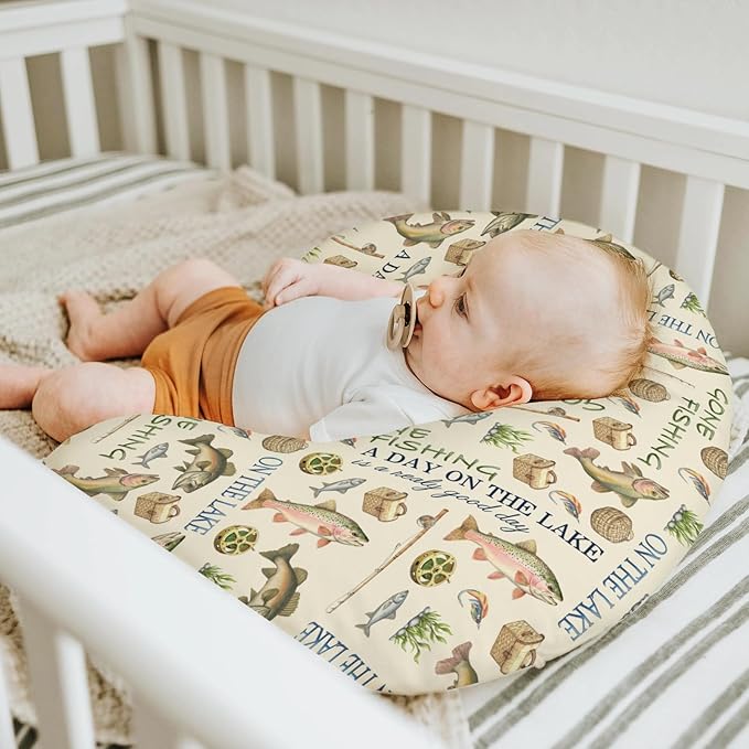 Gone Fishing Nursing Pillow Covers for Boy Girl Vintage Lake Fishing Lovers Gift Nursing Pillow Slipcovers for Breastfeeding Pillows Vacation Outdoors Adventure Soft Stretchy Cover for Newborn Infant