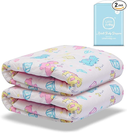 Littleforbig Adult Printed Diaper 2 Pieces - Vintage Baby Pattern (Large 36″-46″)