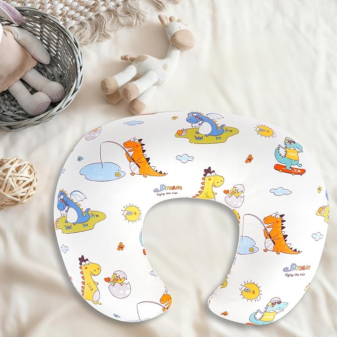 Nursing Pillow Cover, Compatible with Boppy Nursing Pillow Original Size, Breastfeeding Pillow Slipcover for Baby Boys & Girls, Organic Cotton, Machine Washable & Breathable (Dinosaurs)