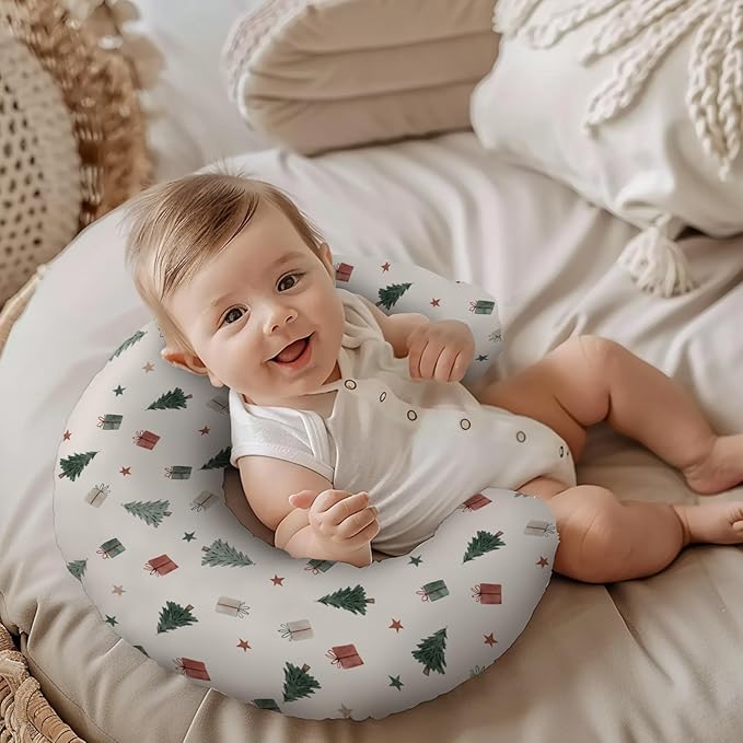 Christmas Trees Winter Holiday Stars Pattern Nursing Pillow Cover, Unisex Removable Breastfeeding Pillowcase Slipcover for Baby Girls Boys Newborns Toddlers, Cover Only