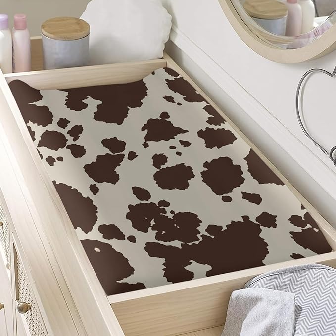 Wanyint Cows Print Stretchy Changing Pad Covers Ultra Soft Breathable Diaper Changing Table Cover for Baby Boys Girls,Fit Standard 16 x 32 Inch Changing Mats