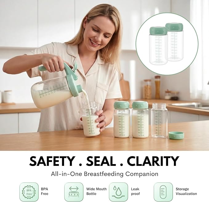 2PCS Breastmilk Storage Bottle, BPA Free Wide-Neck Spectra Bottles for Pumping, Storage Collection Baby Bottles for Fridge & Momcozy Breast Milk Cooler, Breastfeeding Bottle, 10 oz