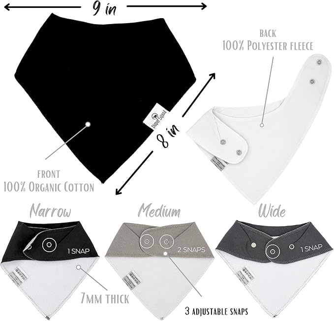 DiaperSquad's 100% Organic Cotton Baby Drool Bibs, Super Absorbent & Adjustable Baby Bibs for Drooling and Teething