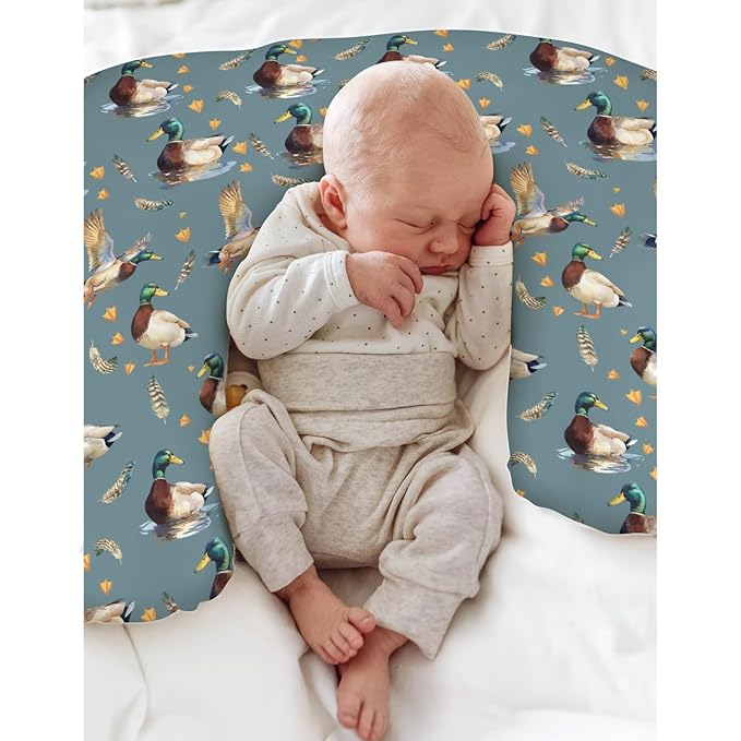 Vintage Mallard Ducks Baby Nursing Pillow Covers for Boy Girl Retro Duck Hunting Nursery Pillowcase for Breastfeeding Pillows Wild Birds Feathers Soft Stretchy Slipcovers for Newborn Infant