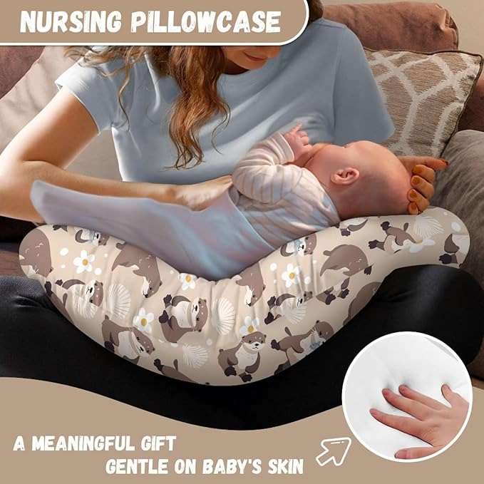 Otter Flowers Breastfeeding Support Pillowcase for Newborn Babies Washable Comfortable Bottle and Breastfeeding Removable Nursing Pillow Cover for Boys Girls