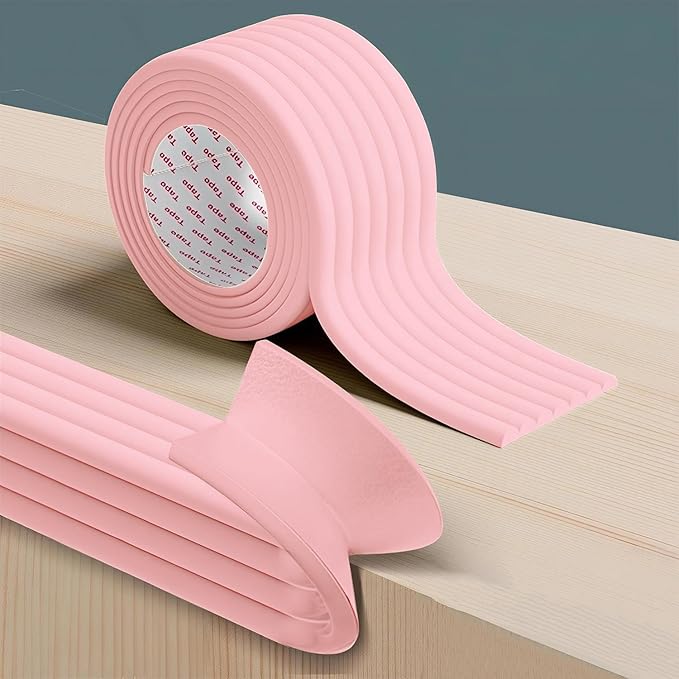Edge Protector for Baby, Desk Edge Cushion, Extra-Wide Soft Rubber Foam Padding, Baby Proofing Edge Corner Protectors Self Adhesive Furniture Corner Guard Bumper for Table 6.5ft Pink