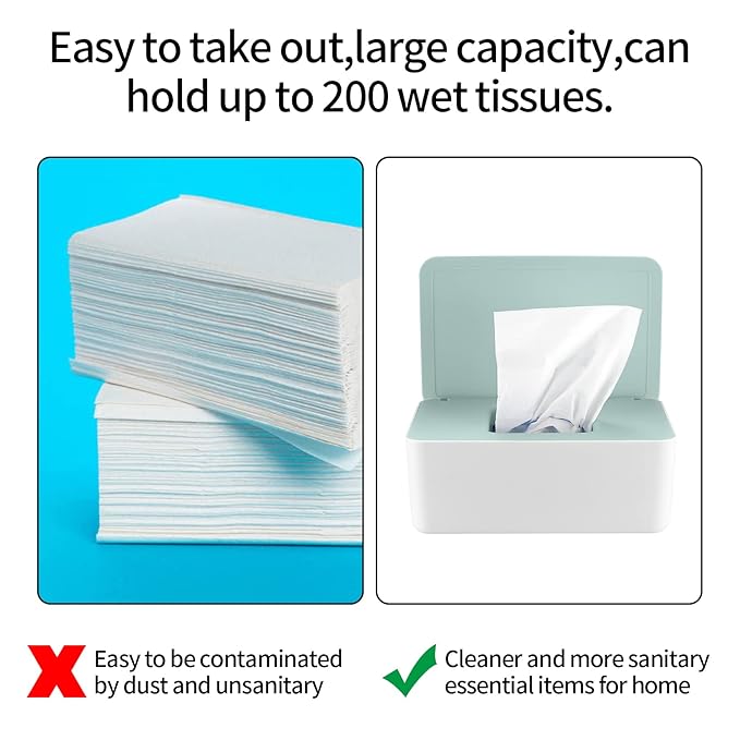 2Pcs Diaper Wipes Dispenser, Refillable Wipe Container, Wipe Container with Sealing Design Lid, Keep Wipes Fresh,Wet Wipes Cases (White/Green)