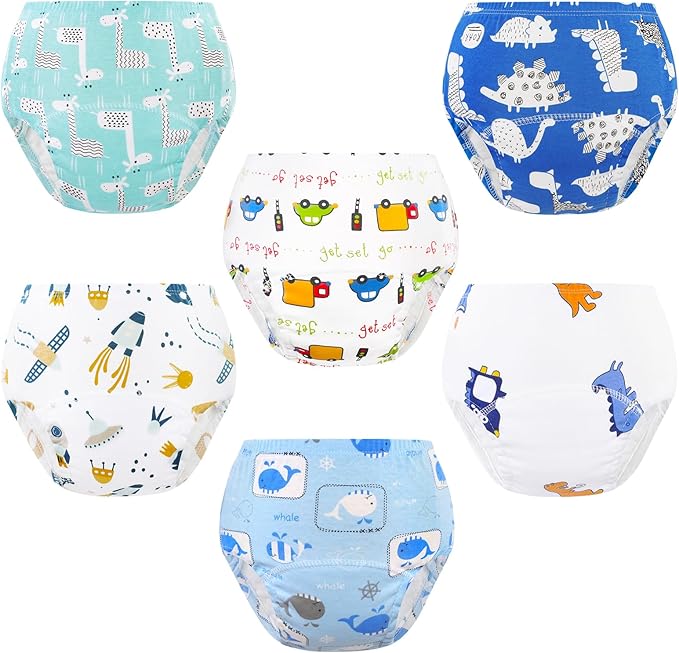 Baby Cotton Training Pants 6 Packs Toilet Training Underpants Absorbent Toddler Potty Training Underwear 2T-5T