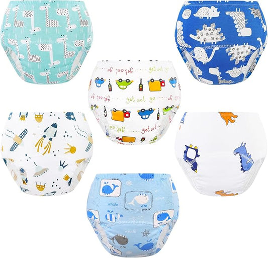 Baby Cotton Training Pants 6 Packs Toilet Training Underpants Absorbent Toddler Potty Training Underwear 2T-5T