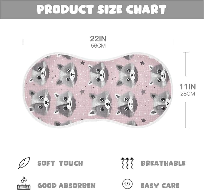 2Pcs Cute Raccoon Burp Cloth,Unisex Large Absorbent Soft Cotton Muslin Burping Cloths for Newborn Boys Girls,11x22in,A111703