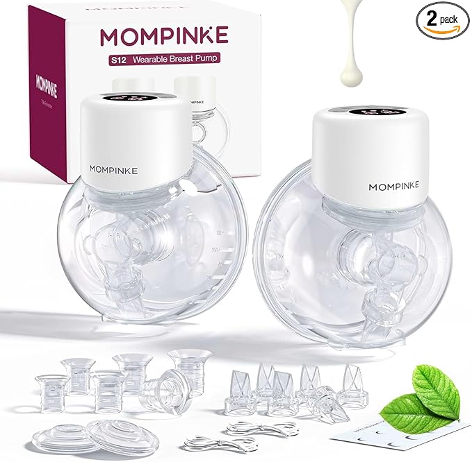 Wearable Breast Pump S12, Electric DoublePump Hands-Free Breastfeeding Pump, 12 Adjustable Suction Levels, Portable Low Noise Hospital-Grade Breast Pump with Carrying Bag, 24mm, 2 Pack, White