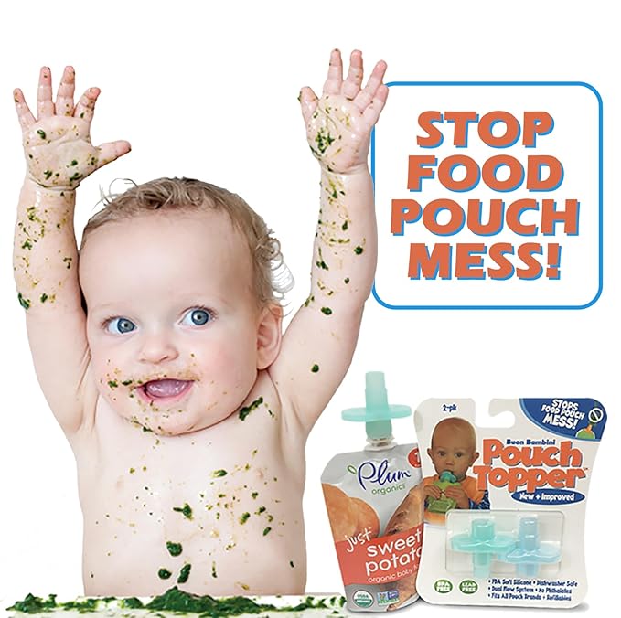 SoftSip Food Pouch Top + Travel Case | Baby Led Weaning | Mess Free No Spill Valve, 100% Silicone, BPA Free | 2 Sets of Aqua Blue SoftSip + Travel case