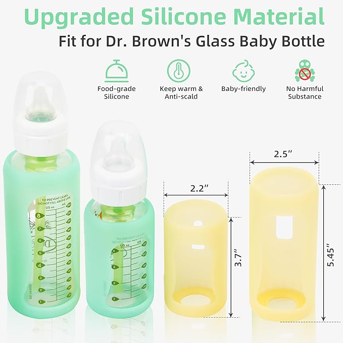 4PCS Silicone Baby Bottle Sleeves for Dr. Brown Bottles 4oz 8oz, Silicone Bottle Covers Replacement for Dr. Brown Glass Bottles, Narrow Sleeve with a Cutout, Dishwasher/Freezer/Microwave Safe