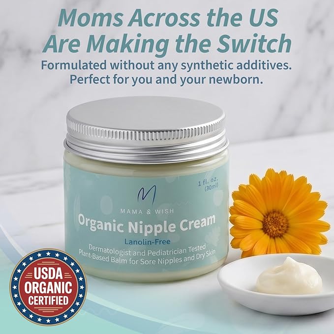 Mama & Wish® Organic Nipple Cream Safe for Breastfeeding - Breastfeeding Nipple Balm | Lanolin-free, Breastfeeding Essentials Safe for Nursing (1oz | 1 Pack Unscented)
