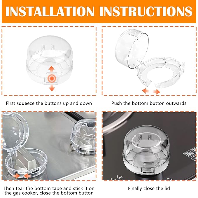6-Pack Stove Knob Safety Covers,Upgraded Press Gas Stove Knob Locks,Durable Design Childproof Oven Knob Locks for Babies and Pets, Sticky and Easy to Install,Transparent