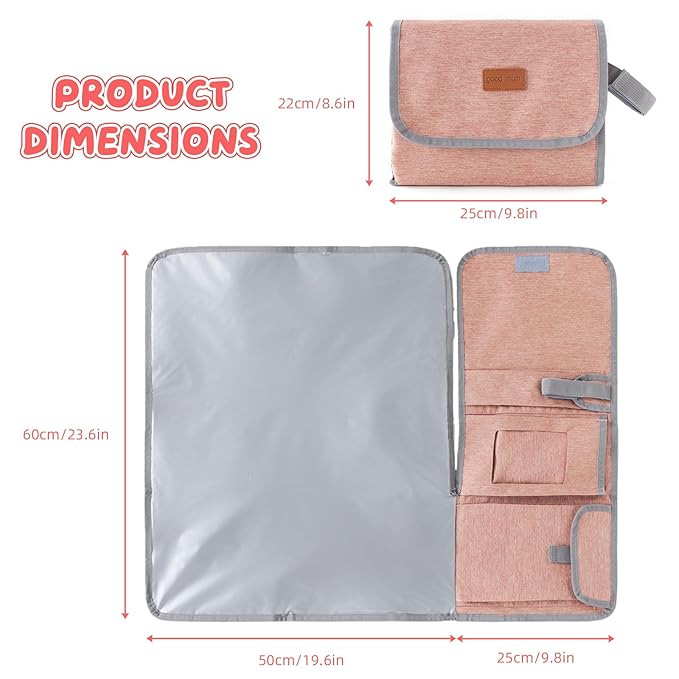 Portable Diaper Changing Pad, Large Foldable Baby Travel Changing Mat with Storage Pocket for Wipes & Diapers, for Nursery, Car, Outdoor Use (Park, Beach)